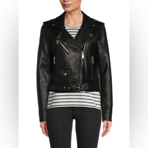 NWT Rebecca Minkoff Vegan Leather Black Crop Woman’s Moto Jacket. Size Medium. - Picture 1 of 8